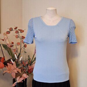 NWT Women Baby Blue Short Cochet Sleeve Scoop Neck Tunic Undershirt Stretch Top